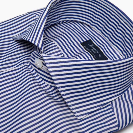 Camicia Uomo FINAMORE Napoli 1925 Modello Milano in Cotone Righe Bianco-Blu Art. 045451 C0499 Collo Eduardo