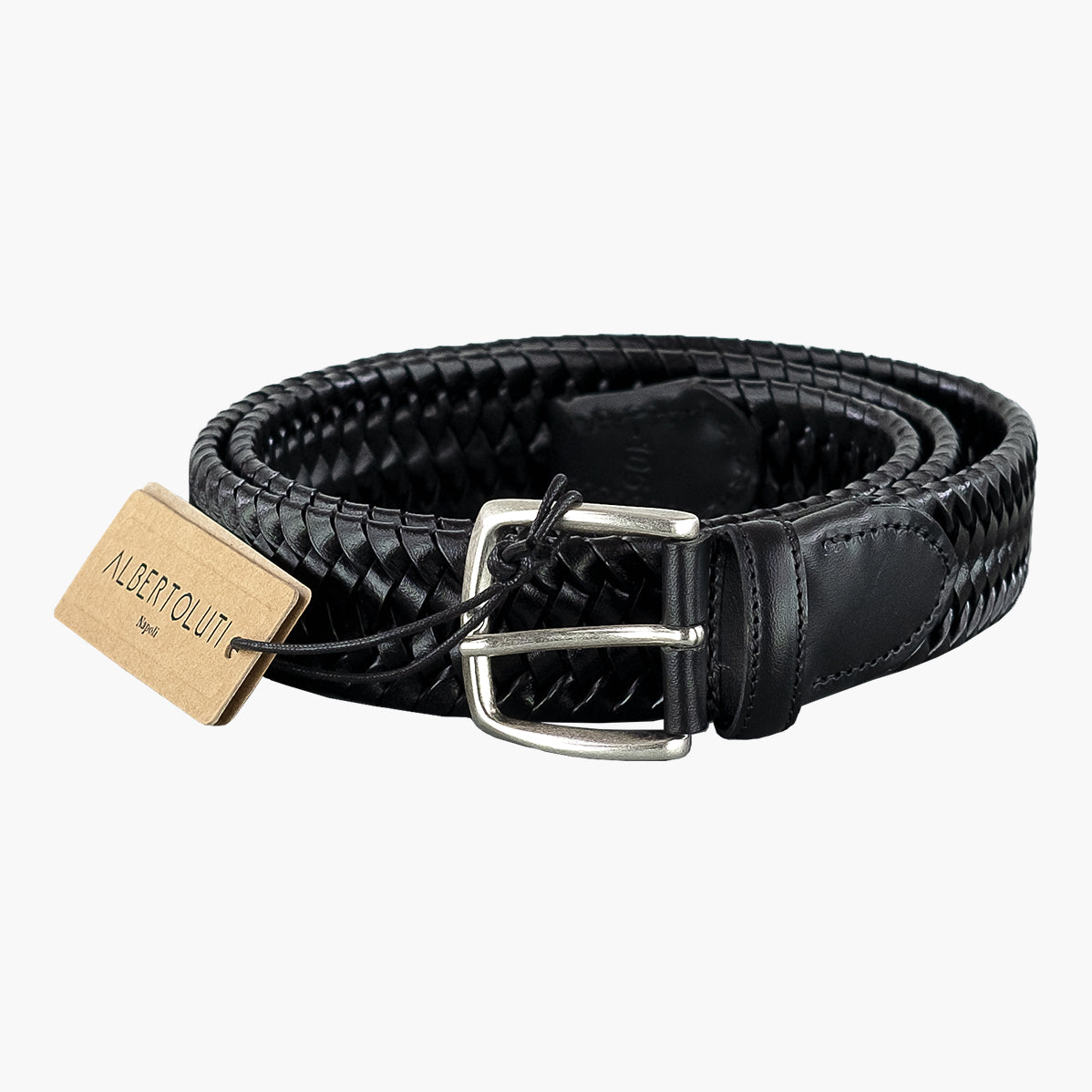 Cintura ALBERTO LUTI in Pelle Intrecciata Elasticizzata Nera