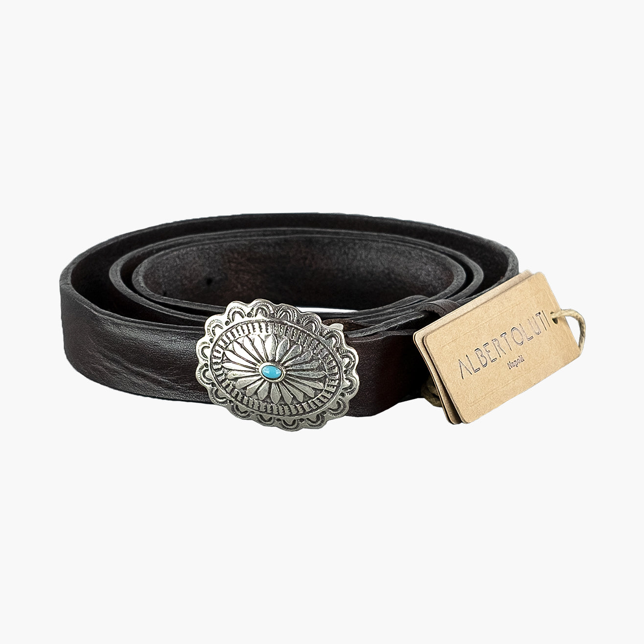 Cintura ALBERTO LUTI in Pelle Lavata con Fibbia Argentata Testa di Moro