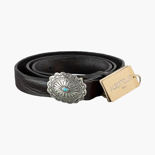 Cintura ALBERTO LUTI in Pelle Lavata con Fibbia Argentata Testa di Moro