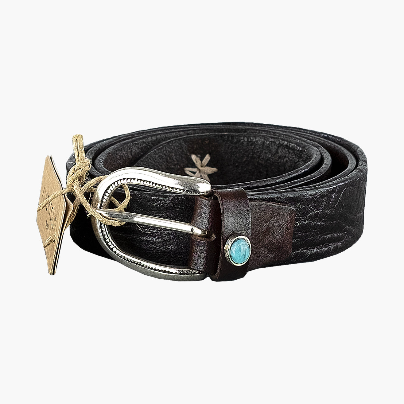 Cintura ALBERTO LUTI in Pelle Lavata con Pietra Turchese Testa di Moro