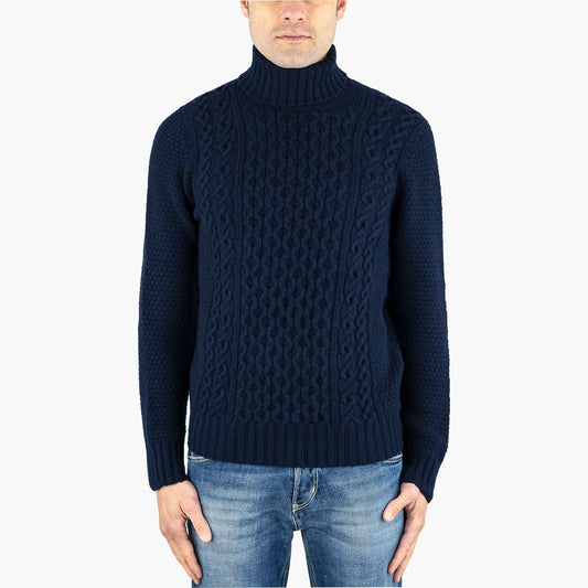 Dolcevita DRUMOHR in Puro Lambswool Lavorazione Aran Blu Navy