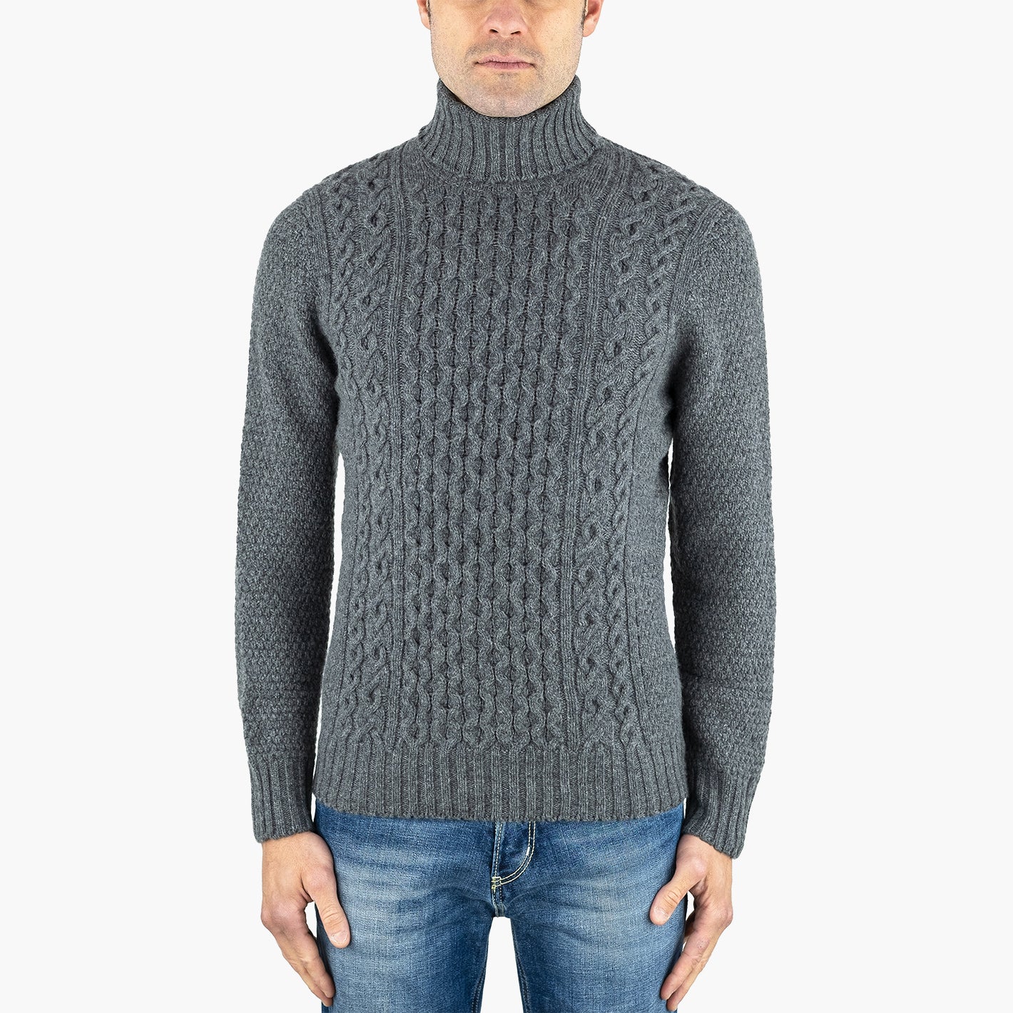 Dolcevita DRUMOHR in Puro Lambswool Lavorazione Aran Grigio Medio