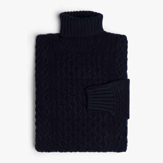 Dolcevita Uomo DRUMOHR Art. D4W124ARL in Puro Lambswool Lavorazione Aran Col. 790 Blu Navy