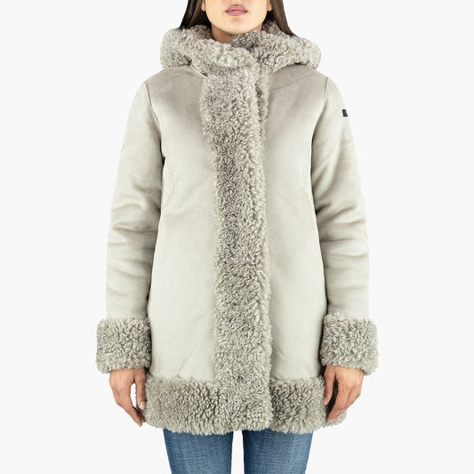 Eco Montone Reversibile RRD Lamb Hood Wom Jkt White Sand