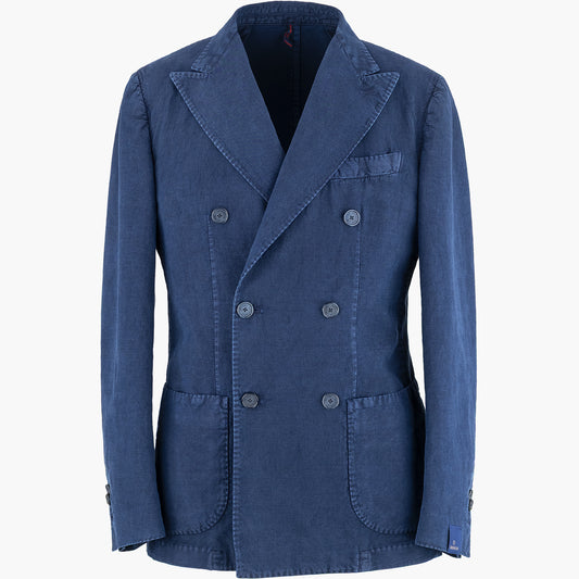 Giacca Doppiopetto SANTANIELLO in Cotone e Lino Tinto Capo Blu 2