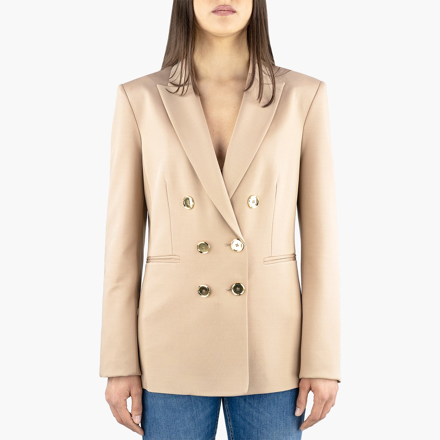 Giacca PINKO Alexia Doppiopetto Bottoni Dorati Punto Stoffa Beige