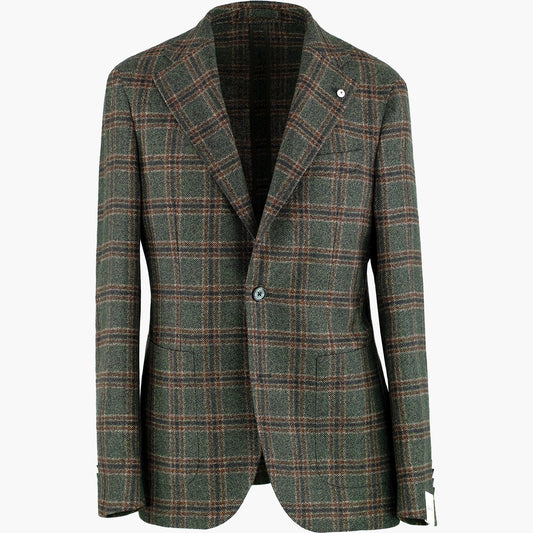 Giacca LBM 1911 Jack Fly Art. 52708 Mod. 2683 in Lana e Cachemire Check su Fondo Verde Scuro