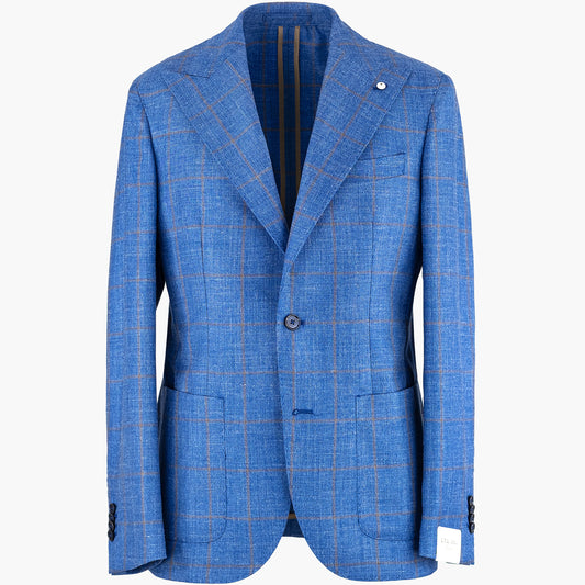 Giacca LBM Steve in Lana Seta e Lino Check su Fondo Blu Royal