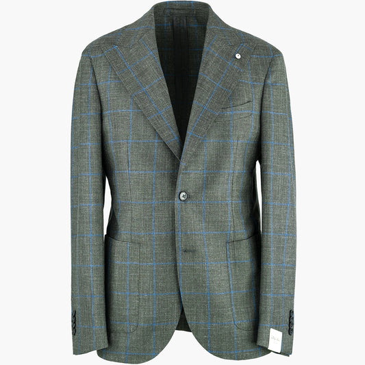 Giacca LBM Steve in Lana Seta e Lino Check su Fondo Verde Scuro