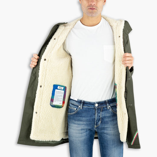 Giaccone Uomo L'ESKIMO Equipe 70 Original Maxi in Tecno Gabardina Cod. EUO01 WR 0250UE + Slavia Ecru Col. Verde Militare