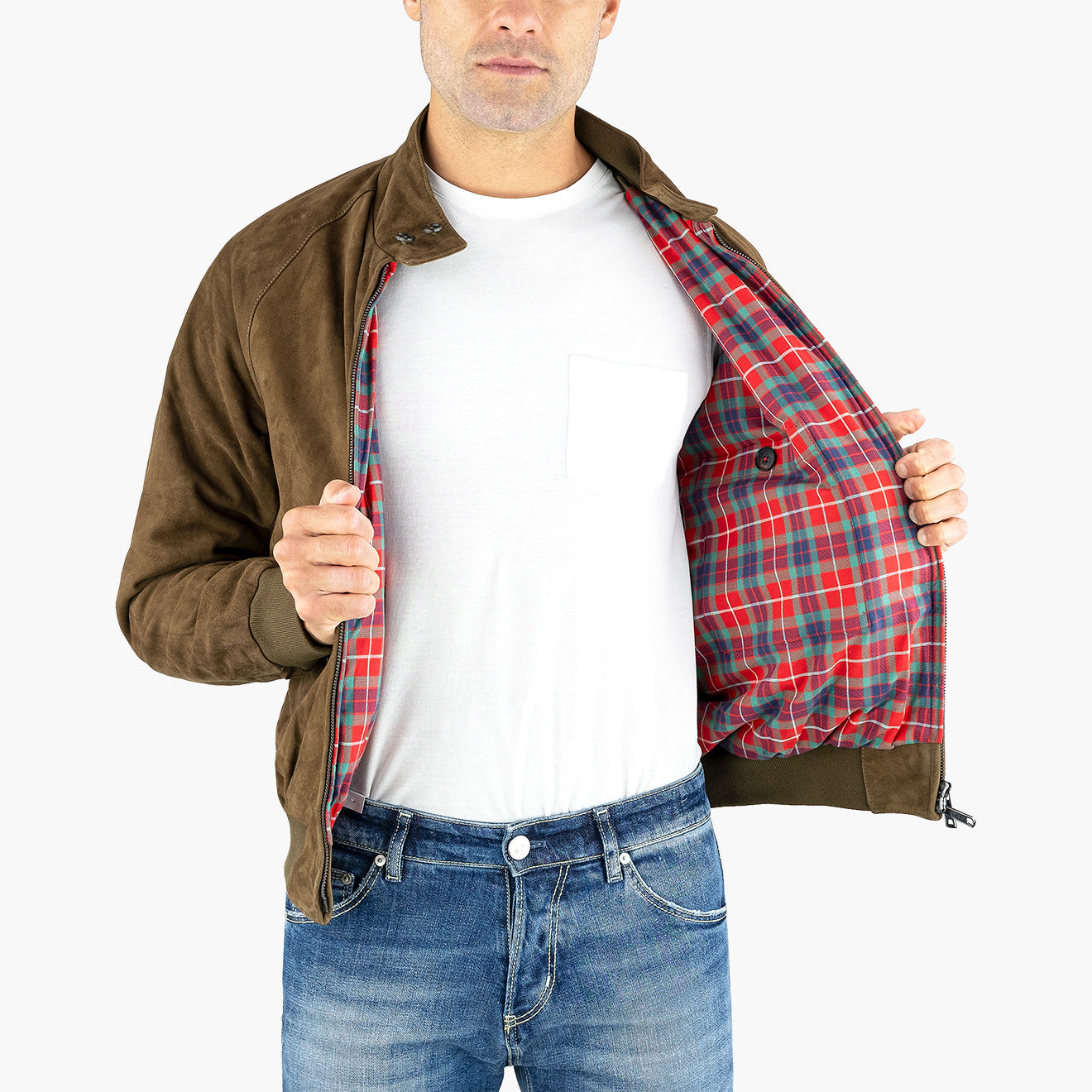 Giubbotto BARACUTA G9 Harrington in Pelle Scamosciata Dark Olive