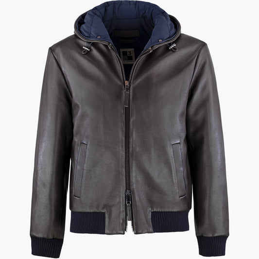 Giubbotto THE JACK Jonah + Tri Season Mat. Ronded Plongee Dark Shadow con Cappuccio Col. 06 Testa di Moro (Dark Brown)