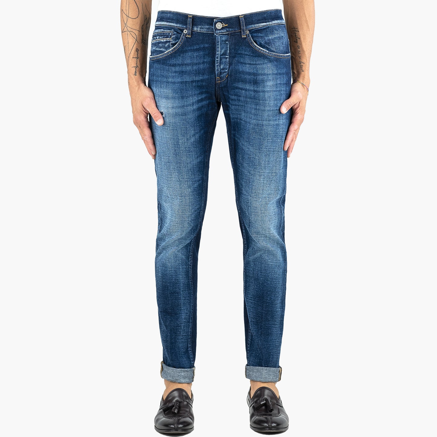 Jeans DONDUP George in Denim Stretch con Micro Rammendo Lavaggio Medio Scuro