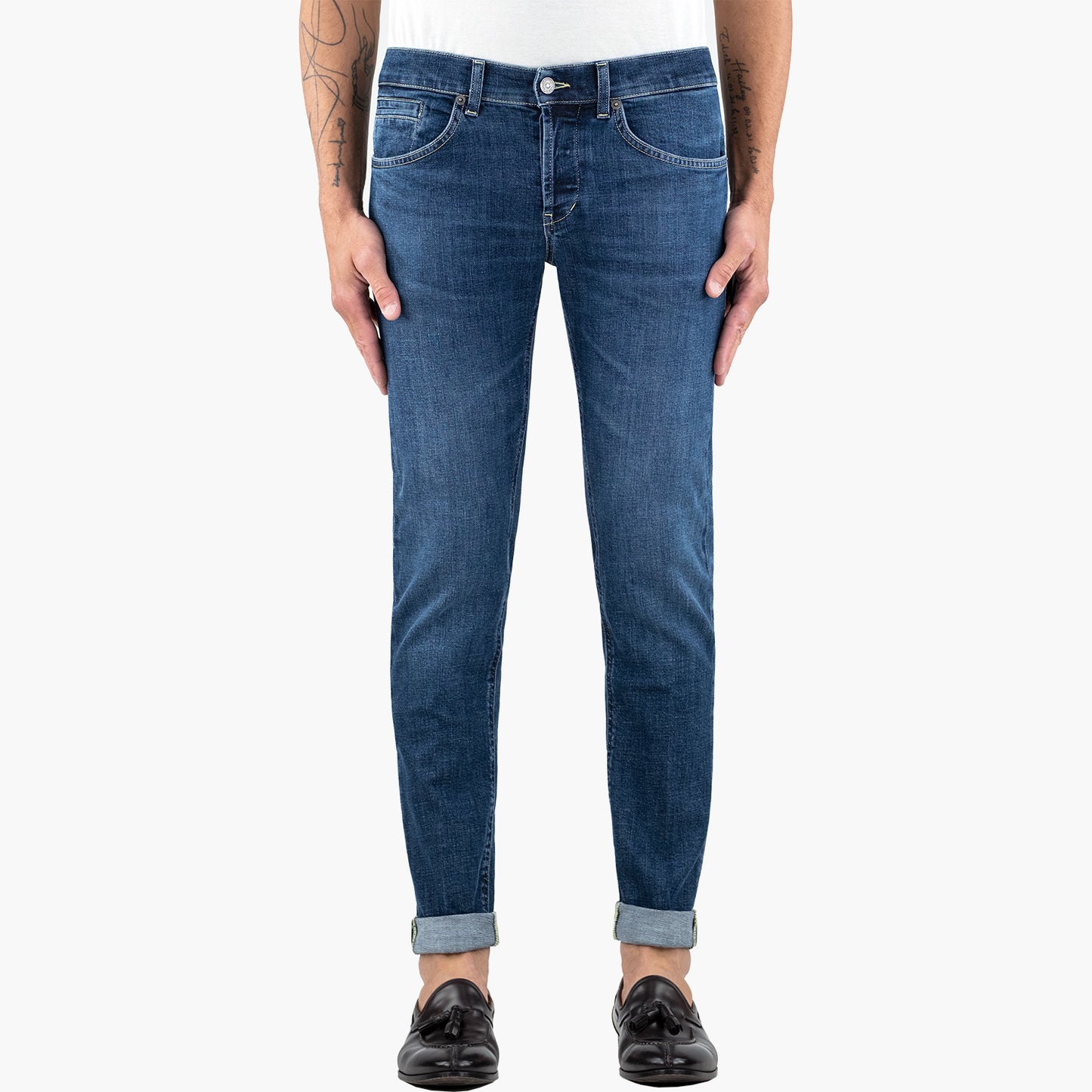 Jeans DONDUP George UP232 DSK316U J12 in Denim Stretch Responsabile Col 800. Lavaggio Medio Scuro