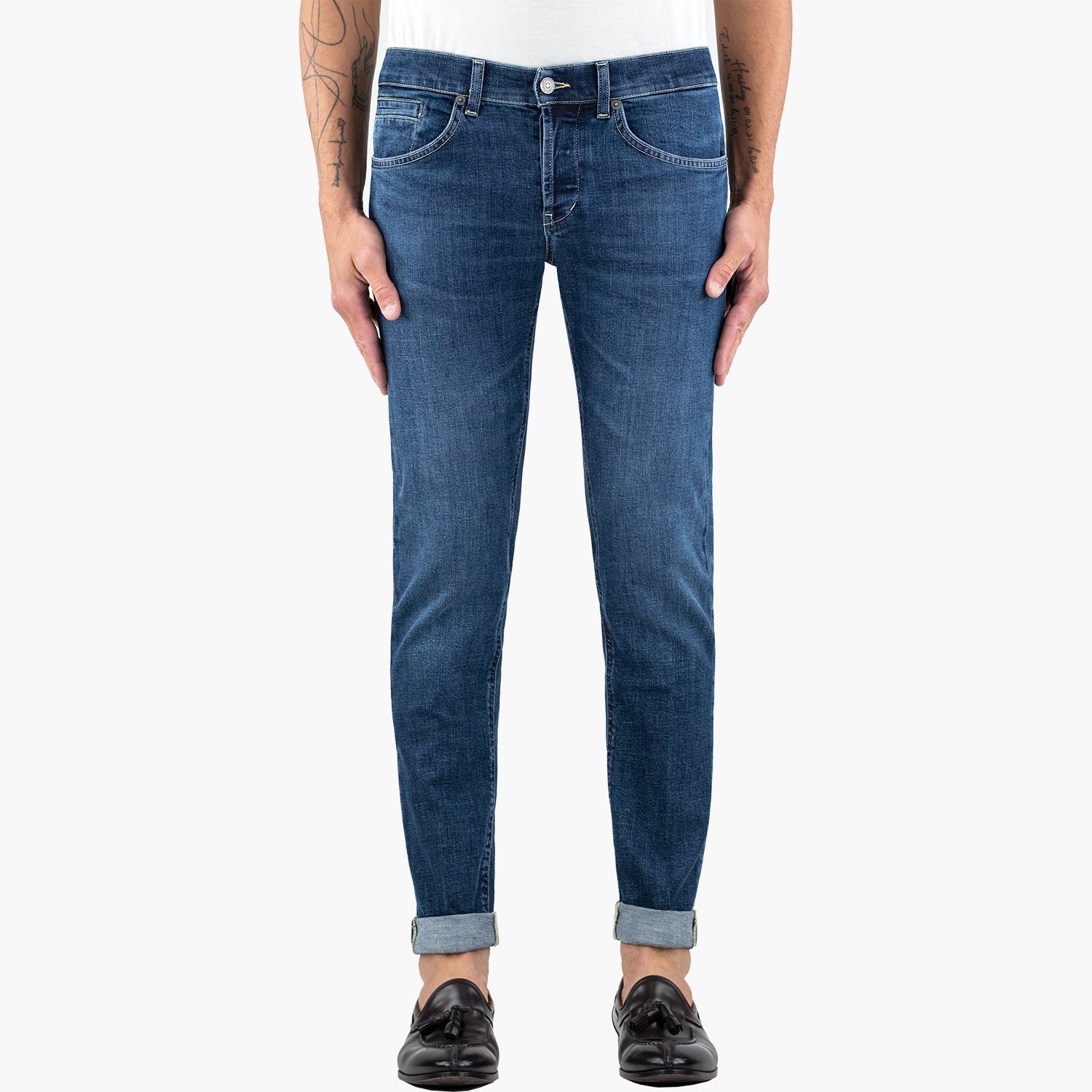 Jeans DONDUP George UP232 DSK316U J12 in Denim Stretch Responsabile Col 800. Lavaggio Medio Scuro