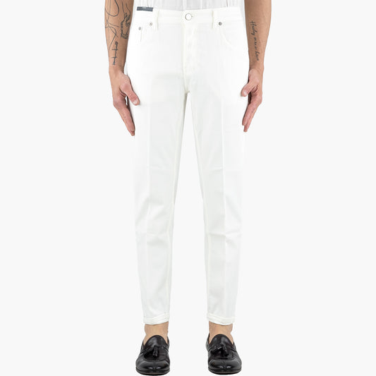 Jeans Pantalone PT Torino Denim Reggae in Bull di Cotone Stretch Bianco Burro