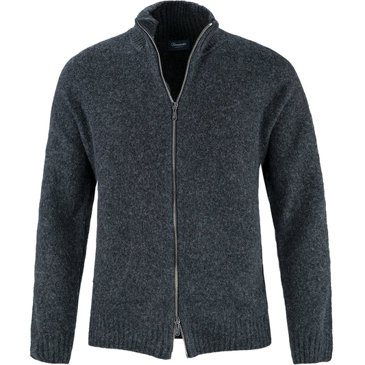 Maglia DRUMOHR Full Zip in Puro Lambswool Grigio Scuro