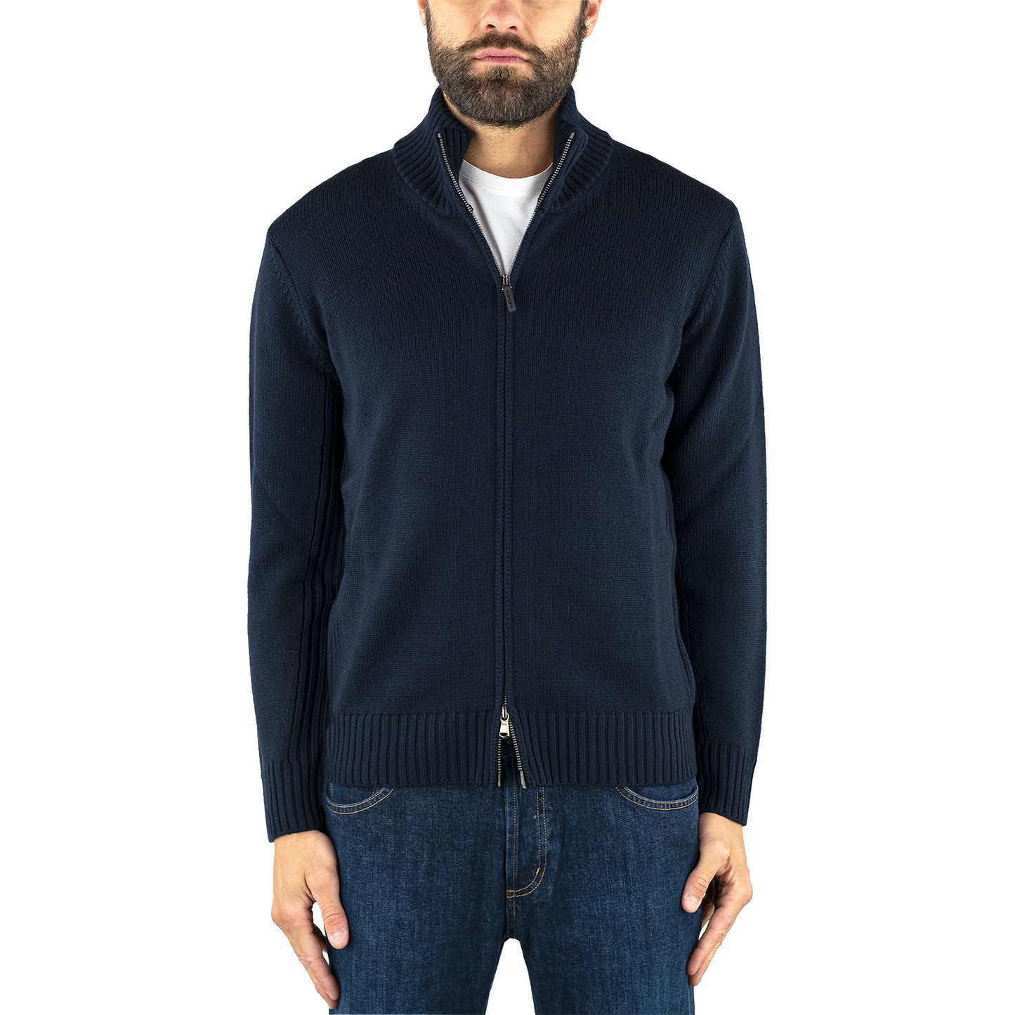 Maglia KANGRA Full Zip in Lana Extrafine Blu Navy