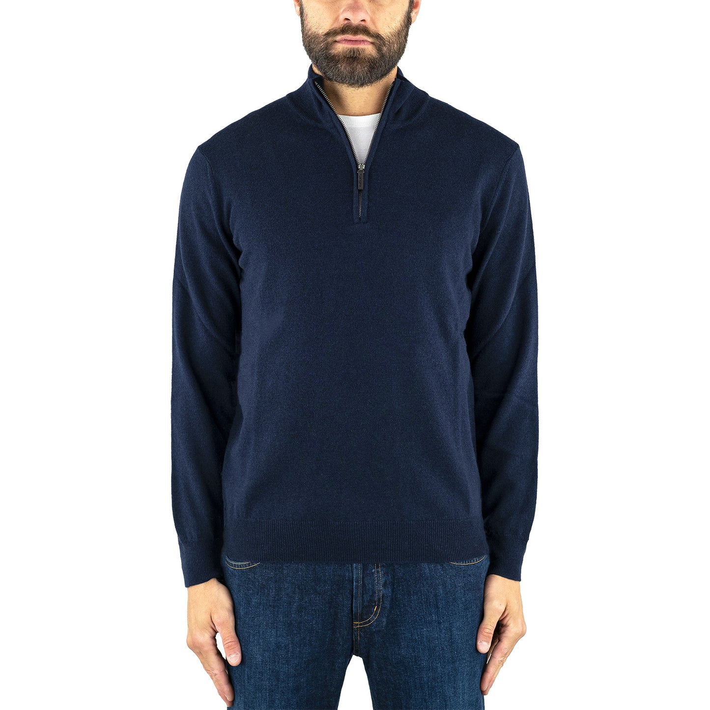 Maglia KANGRA Half Zip in Lana Extrafine Blu Navy
