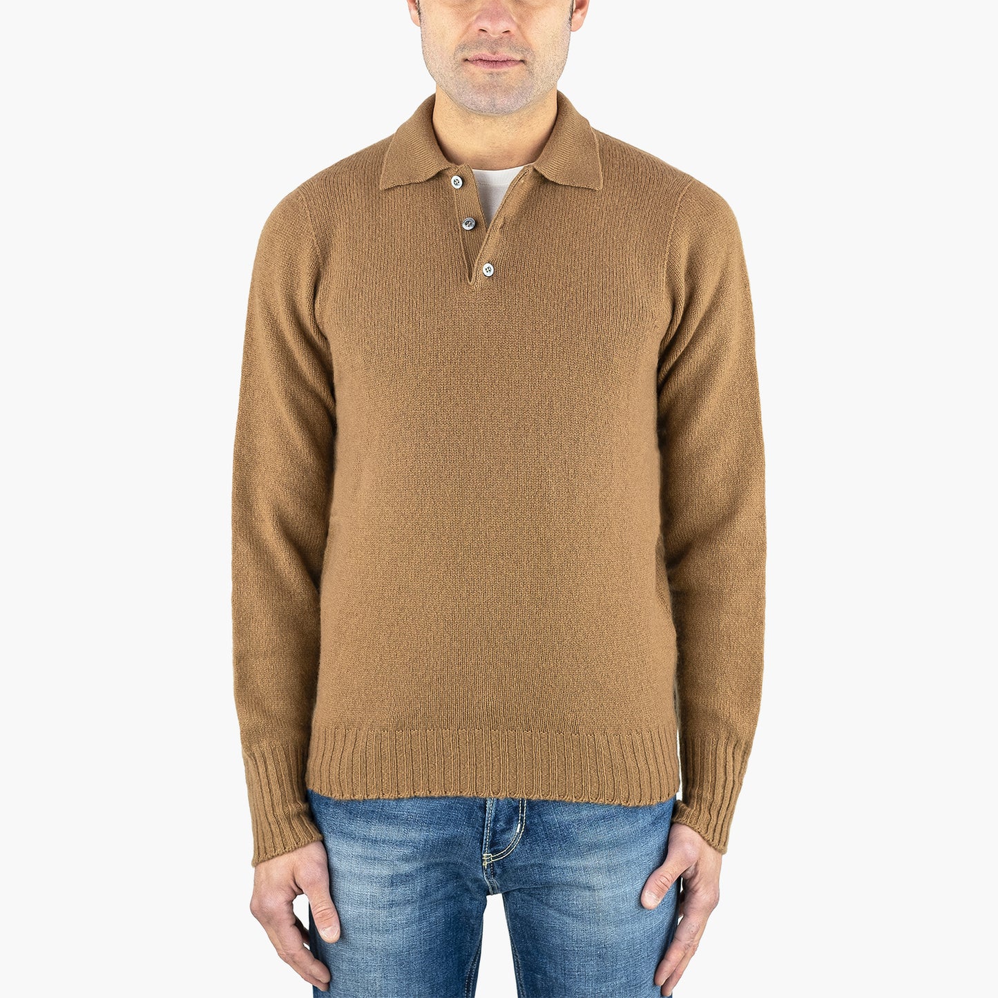 Maglia Polo DRUMOHR in Puro Lambswool Cammello