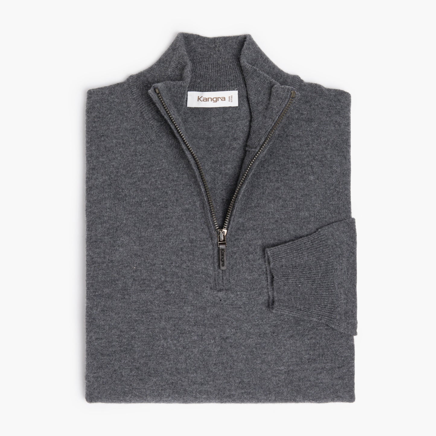 Maglia KANGRA Half Zip in Lana Extrafine Grigio Medio