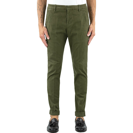 Pantalone DONDUP Gaubert UP235 in Gabardina di Cotone Stretch Verde Militare