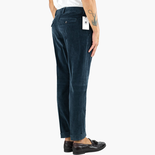 Pantalone PT Torino Edge Rebel Fit in Velluto Stretch Delavè Blu 2