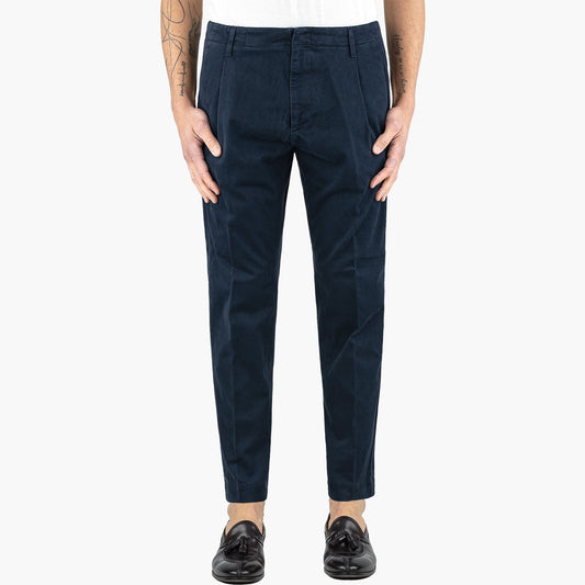 Pantalone DONDUP Ben in Gabardina di Cotone Stretch Blu Navy