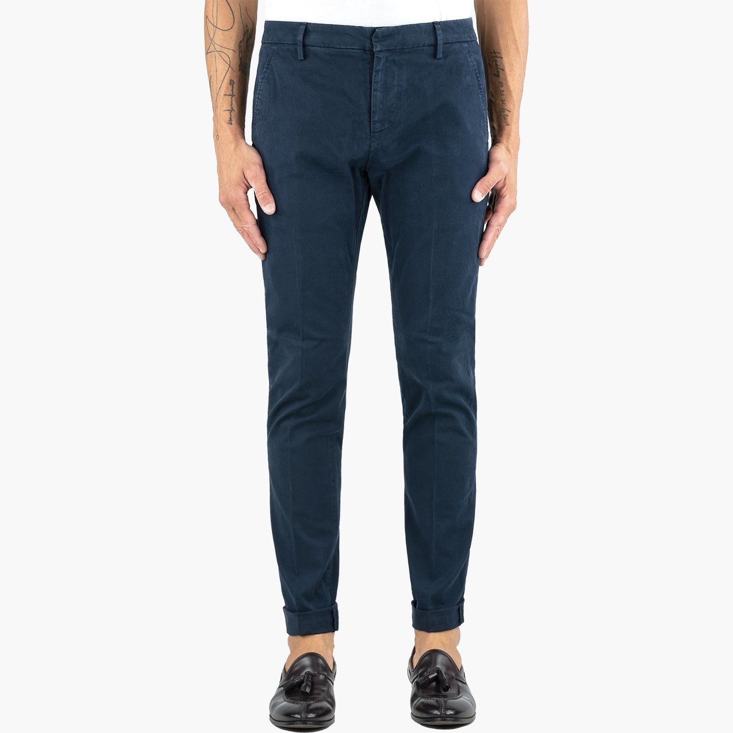 Pantalone DONDUP Gaubert in Gabardina di Cotone Stretch Blu Navy