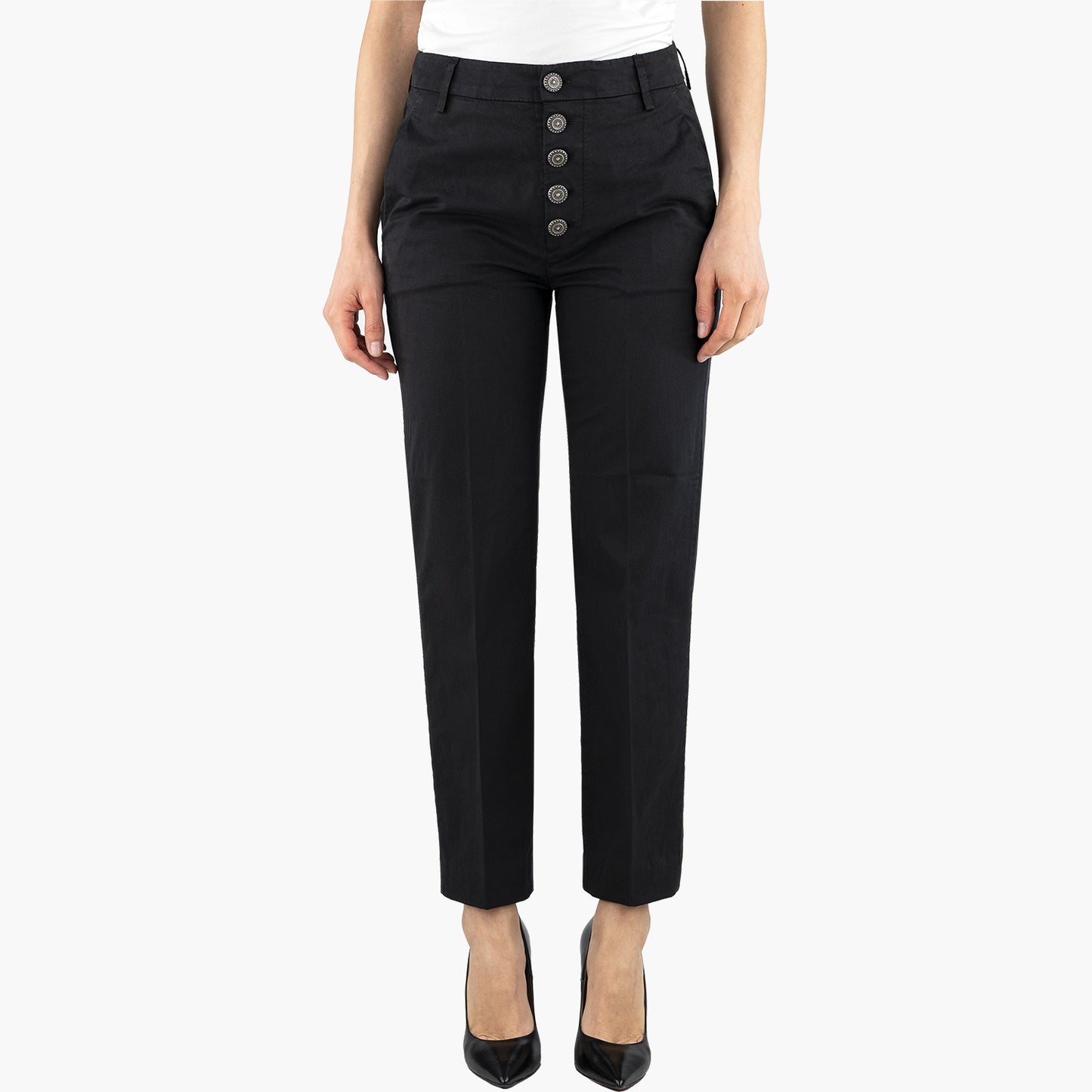 Pantalone DONDUP Nima in Gabardina Compact Stretch Nero