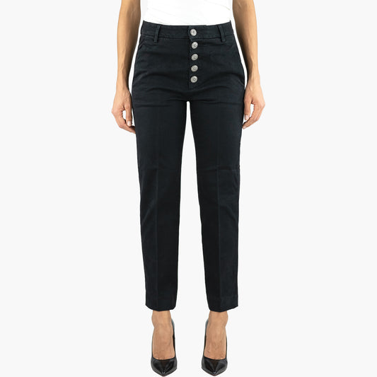 Pantalone DONDUP Nima in Gabardina Stretch Mano Calda Nero