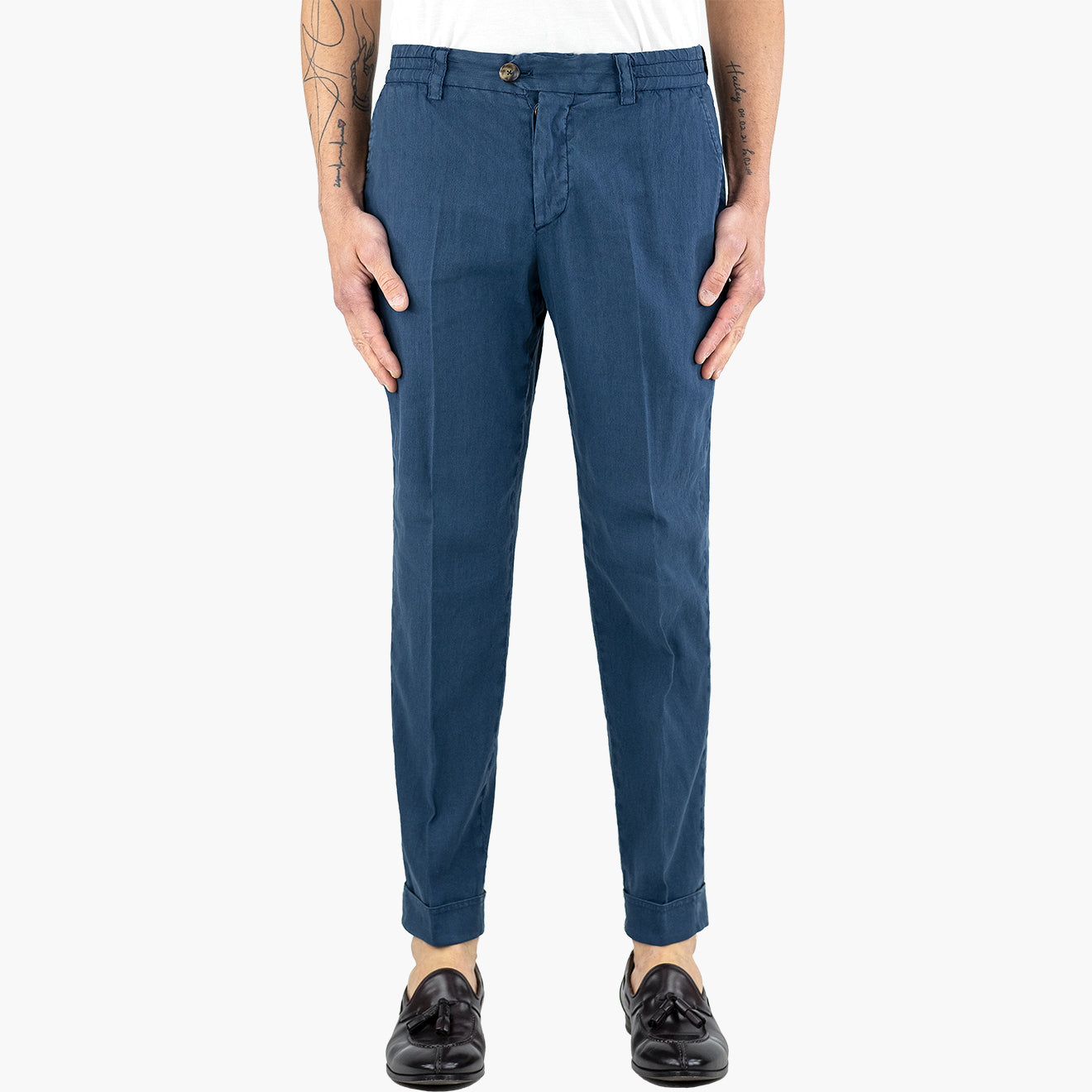 Pantalone PT Torino The Rebel in Lino e Cotone Stretch Blu Lavato