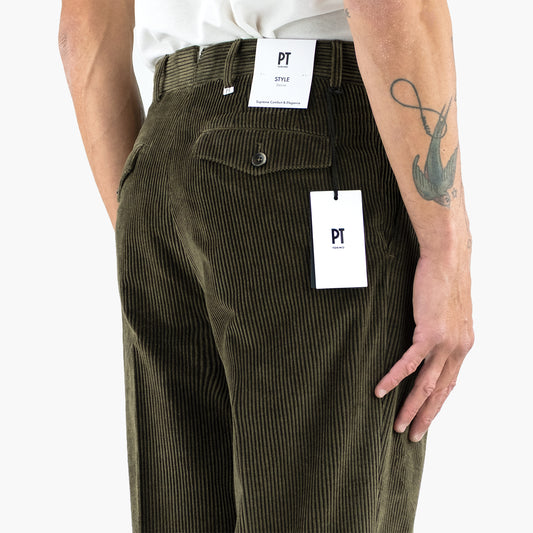 Pantalone PT Torino The Reporter Carrot Fit Art. PG50 in Velluto Col. 0445 Verde Militare