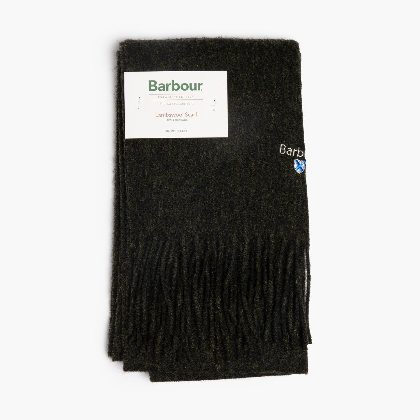 Sciarpa BARBOUR in Puro Lambswool Logo Ricamato Seaweed