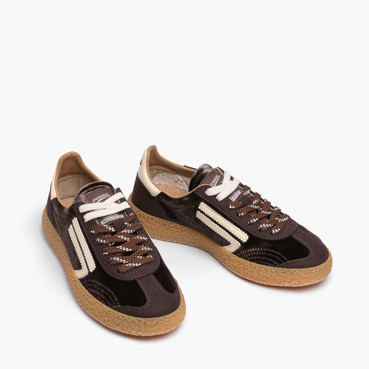 Sneaker Donna PURAAI XS Art. PU601X-025 in Eco Pelle Micro Suede e Velluto Liscio Col. Tiramisu
