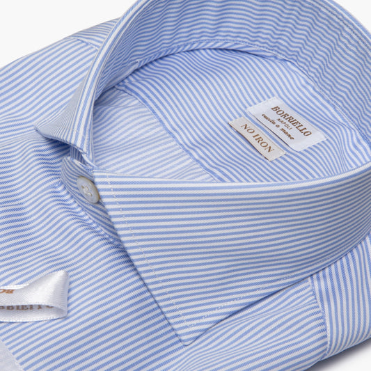 amicia BORRIELLO in Cotone No Iron Righe Bianco-Celeste Art. 22001/2 Collo Borriello