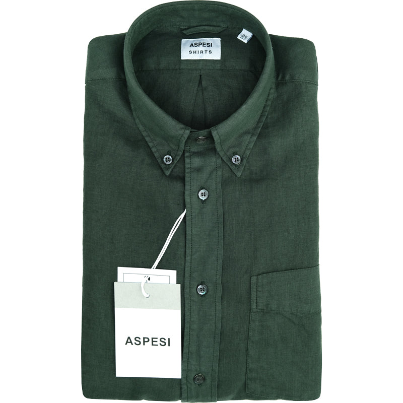 Camicia ASPESI Magra in Puro Lino Verde Scuro LATTANZI UOMO
