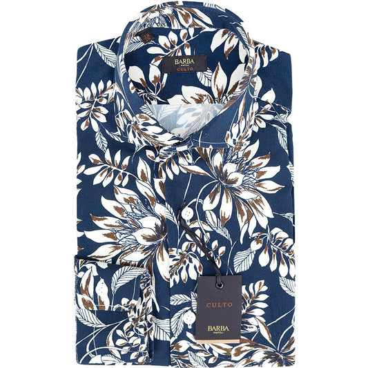 Camicia BARBA Napoli Culto Fantasia Floreale su Fondo Blu