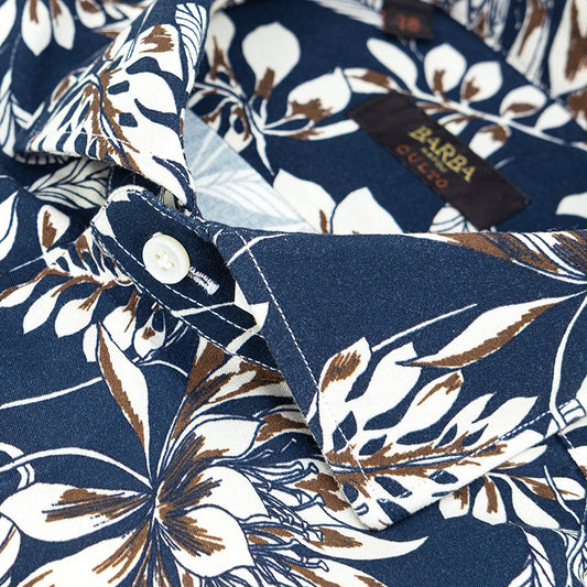 Camicia BARBA Napoli Culto Fantasia Floreale su Fondo Blu