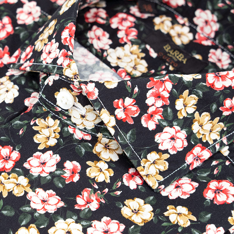 Camicia BARBA Napoli Culto Fantasia Floreale su Fondo Nero