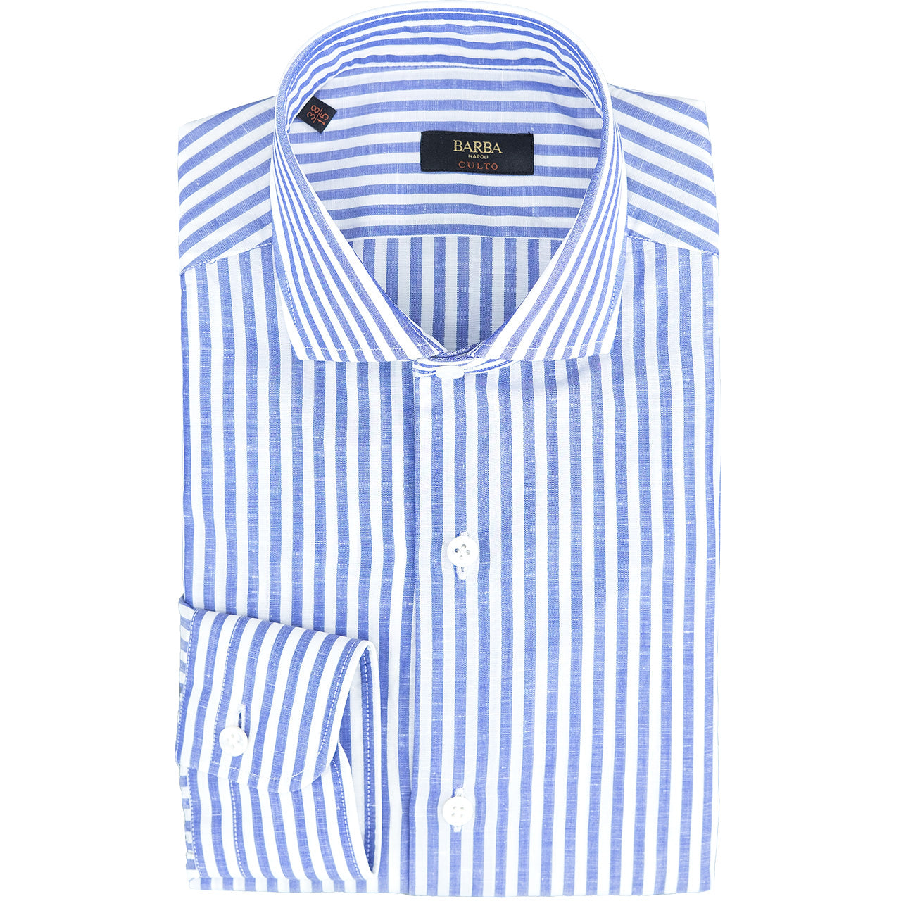 Camicia BARBA Napoli Culto in Lino e Cotone Righe Bianco Blu