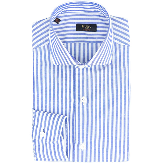 Camicia BARBA Napoli Culto in Lino e Cotone Righe Bianco Blu