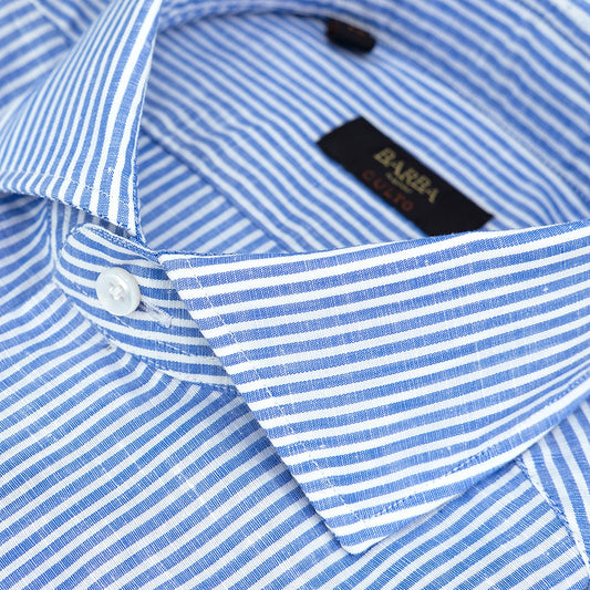 Camicia BARBA Napoli Culto in Lino e Cotone Righe Bianco Celeste