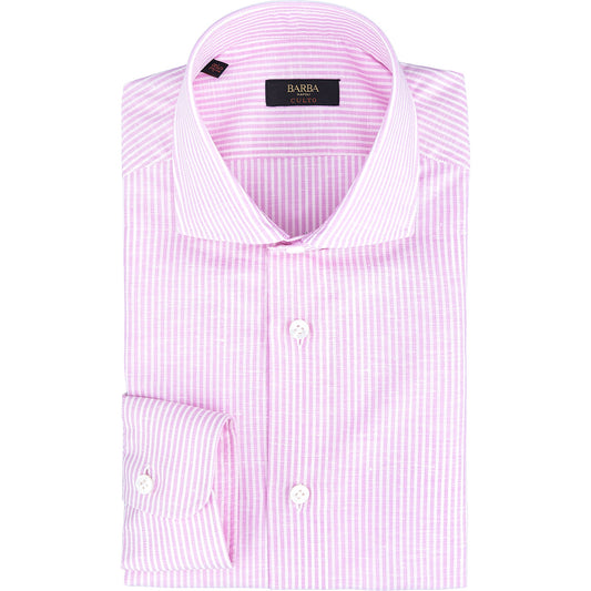 Camicia BARBA Napoli Culto in Cotone e Lino Righe Bianco Rosa