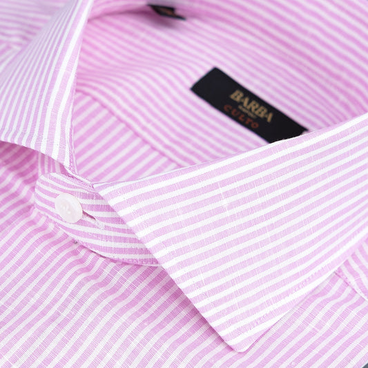 Camicia BARBA Napoli Culto in Cotone e Lino Righe Bianco Rosa