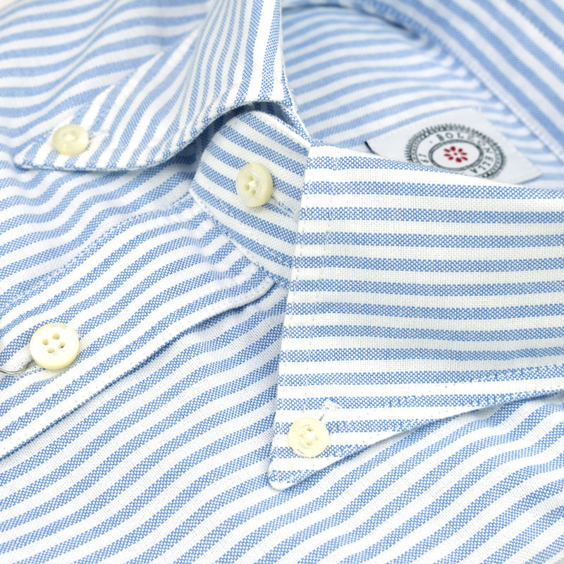 Camicia BOLZONELLA Dustin in Cotone Oxford Righe Bianco Celeste