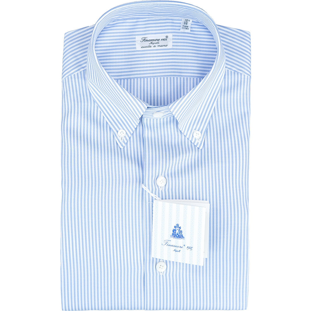 Camicia FINAMORE Milano Button Down Riga Bianco Celeste