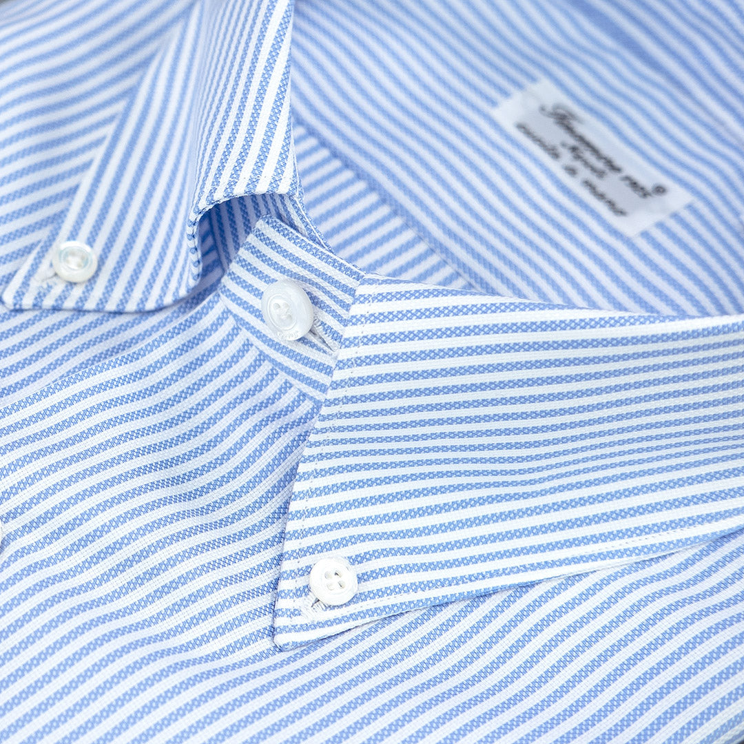 Camicia FINAMORE Milano Button Down Riga Bianco Celeste