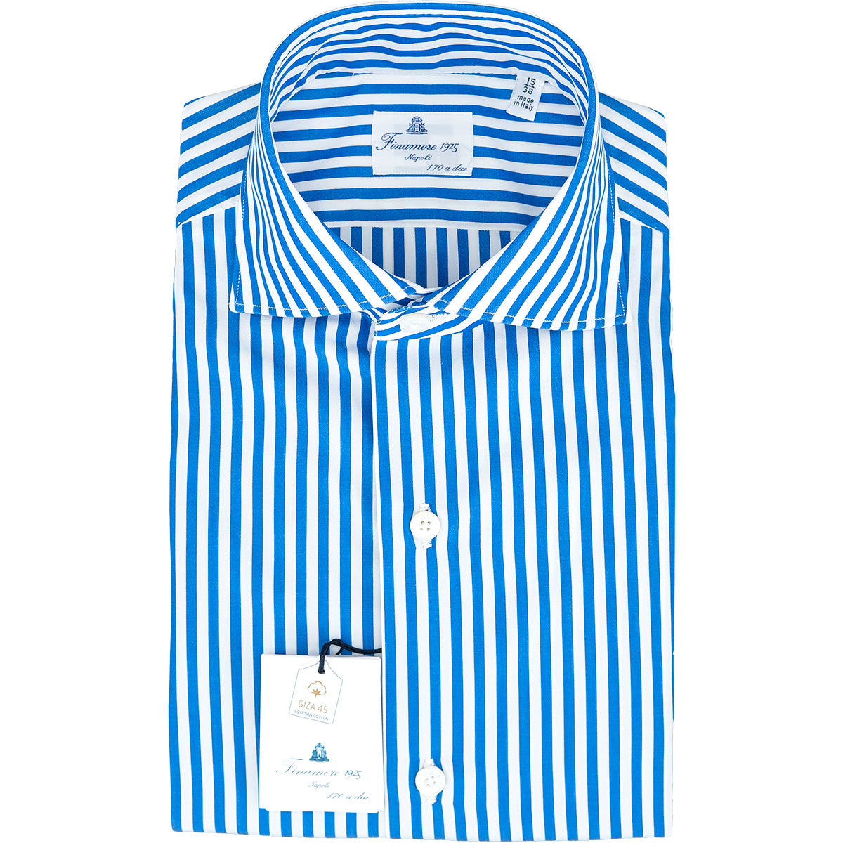 Camicia FINAMORE Milano in Esclusivo Cotone Giza 45 170 a Due Riga Bianco Azzurro